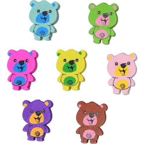 50pcs Children Handcraft Jewelry findings Cartoon Wooden Beads with printed Cartoon Bear,mix color accessory parts