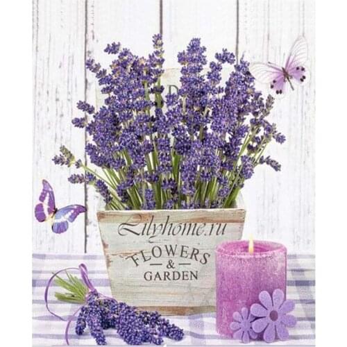 Diamond Painting Full Circle Diamond Kit Rhinestone Picture Art Craft Home Door Decoration (Lavender)