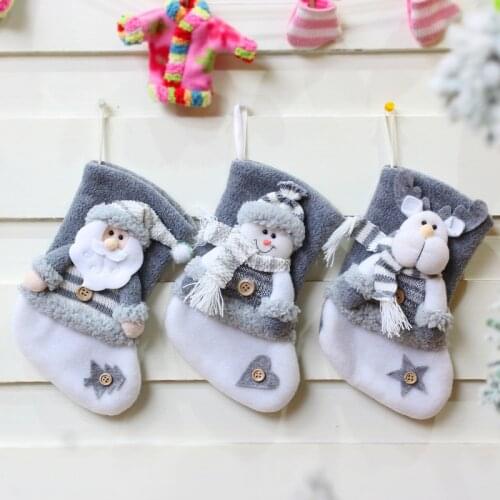 JOJO BOWS 1pc Christmas Sequined Socks For Children Gift Bag X-mas DIY Home Party Tree Decoration Snowman Elk Bear Santa Claus