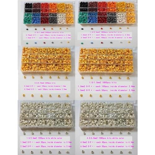 Freeshipping 0.5 0.75 1.0 1.5 2.5 4.0 6.0 10.0 16mm2 yellow white colorful cable marker plum tubing 0-9 + -different number kits