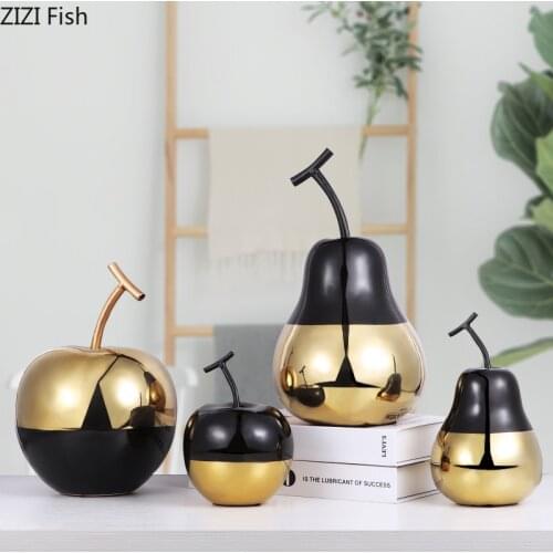 Painted Fruit Statue Ornaments Simple Room Decor Golden Black Apple Pear Ceramic Figurines Desk Adornment Home Decoration Modern