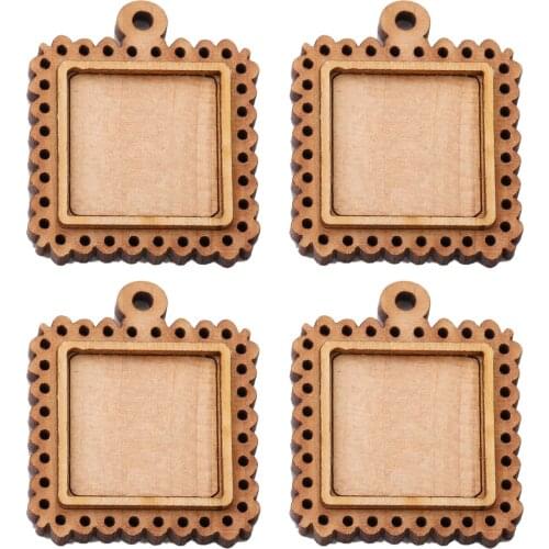 5pcs Lot Wood Frame Cabochon Base 20mm 30mm Dia Square Wooden Cameo Settings Diy Pendant Bezel Trays Crafts Jewelry Findings