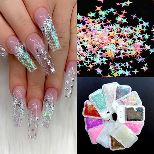 Holographic Four-pointed star Shape Chunky Nail Glitter Silver Sequins Laser Sparkly Flakes Slices Manicure Nails Art Decoration