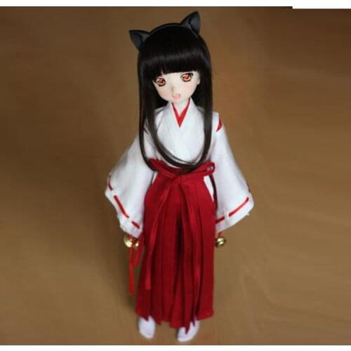 [wamami] 3pc White&Red Inuyasha Kimono Miko Anime 1/3 DD DDM DDL DOLL BJD Dollfie