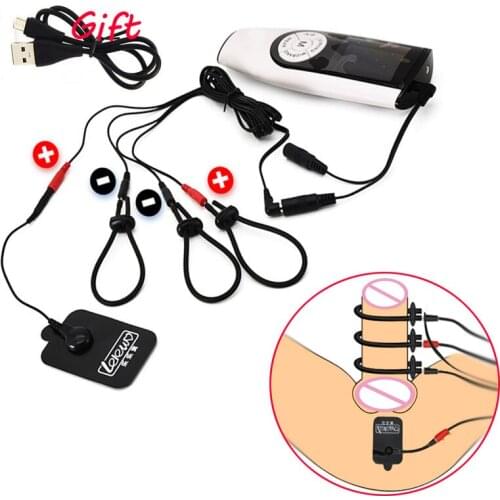 BDSM Strong Electro Shock Penis Ring Masturbator Electro Stimulation Cock Ring Massage Pad E-Stim Penis Extender Sex Toy For Men
