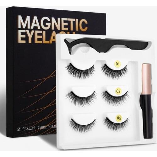 YAPEMAKER 3 pairs Magnetic Eyelashes 3D Mink False Eyelashes Magnetic Eyeliner Magnetic Lashes Fake Eyelash Extension Makeup