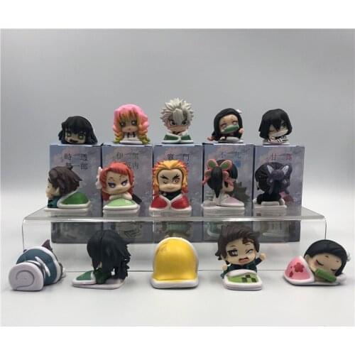 5PCS/Set Demon Slayer Kimetsu no Yaiba Kamado Tanjirou Nezuko Zenitsu Giyuu Inosuke Cute Sleeping Action Figure Model Toy