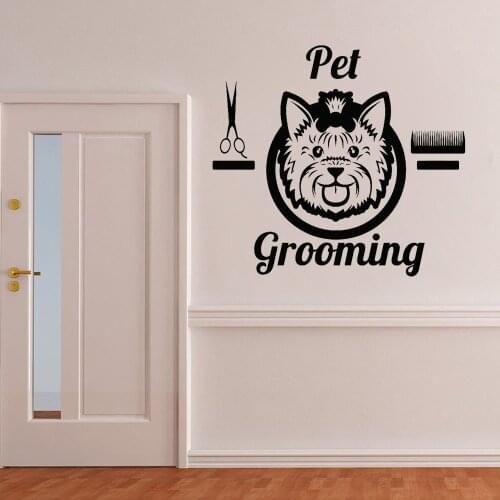 Pet Grooming Wall Decal Vinyl pet Groomer Animal Beauty Salon Decor Stickers Removable Pet Grooming Glass Door Decoration Z650