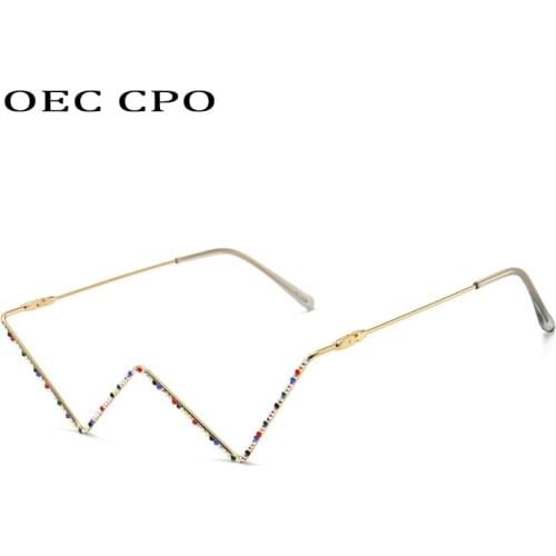 OEC CPO Personality Diamond Sunglasses Frames Women Fashion Crystal Glasses Women Alloy Decoration Eyewear Gafas de sol