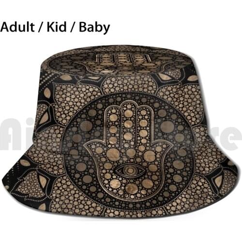Hamsa Hand - Hand Of Fatima In Lotus Mandala Bucket Hat Adult kid baby Beach Sun Hats Hamsa Hand Khamsa Hand Of Fatima Hand