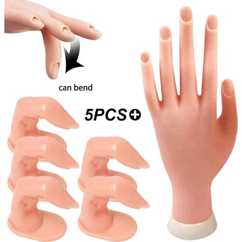 Plastic Hand + Practice Fake Finger for Nail Art Acrylic UV Gel Training Display Model Tools Flexible Soft Salon Manicure Tools