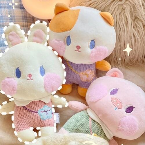 W&G Ins Plush Bunny Doll Decoration Kawaii Piggy Bedroom Ornaments Birthday Gift Toy Girls Pillow Sleeping Cute Pig Rabbit Dolls