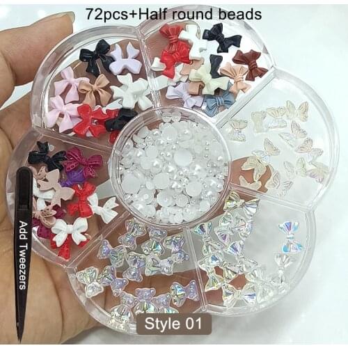 7 Grid Plum Box Resin Nail Art Jewelry Color Aurora Butterfly Bow Semicircle Pearl Mixed Fingernail DIY Decoration Accessories