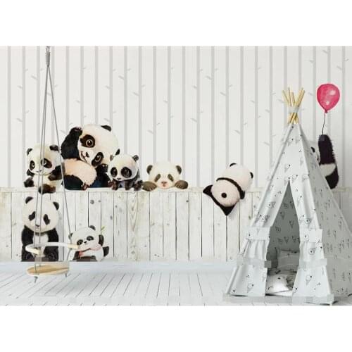 Custom nordic modern minimalist black and white cartoon panda children room background wall paper mural photo wall