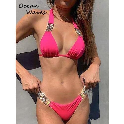 Luxuxy Shiny Jewelry Rhinestone Halter Bikini Female Swimsuit Women Swimwear Push Up Two-Pieces Bikinis Set Bather Bathing Suit