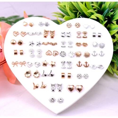 36 Pair/lot Multi-style Gold Black Heart Animal Geometric plastic Stud Earring Set Women Anti Allergy Girls Earrings Jewelry