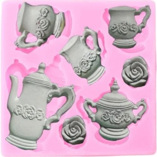 Teapot Flower Cake Border Silicone Mould Cake Decorating Tools Cupcake Topper Fondant Mold Party DIY Candy Clay Chocolate Molds
