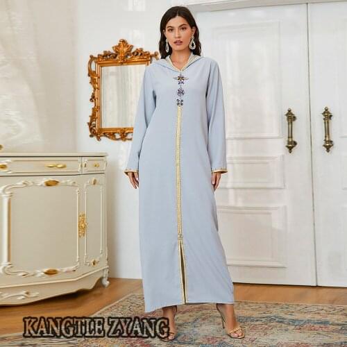 Turkey Islam Arabic Dress Gray Muslim Abaya Dubai Caftan Marocain Kaftan Robe Longue Djellaba African Dresses Abayas For Women
