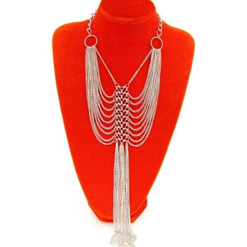 Versatile Fashion Exaggeration Multi-Layer Tassel Metal Texture Net Red Necklace Womens Accessories