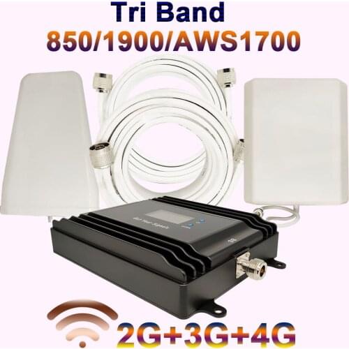 EasyBoost 850/1900/AWS1700 2G 3G 4G Tri Band Mobile Signal Booster Repeater Digital LCD With Full Kit Coverage Up to 1000M2