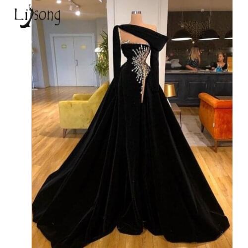 Vintage Black Mermaid Evening Dresses With Sparkle Gold Sequin Beads Long Prom Gowns With Detachable Train Full Sleeves