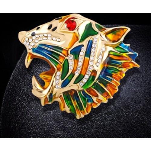 Zlxgirl jewelry colorful Enamel tiger shape men brooches jewelry fine men scarf pins animal hijab accessory fashion pendant pins