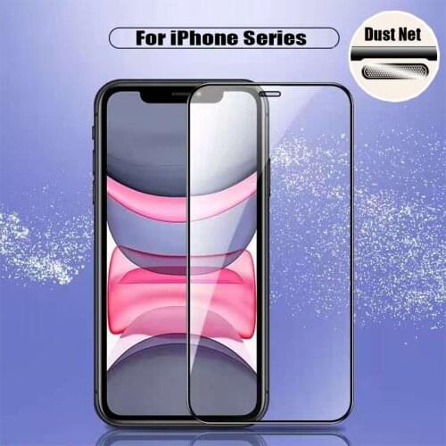 Tempered Glass For iPhone 12 Mini 11 Pro Max X XS Max XR 8 7 6 6S Plus SE With Dust Net Film Anti-spy Green Blue Light Glas Film