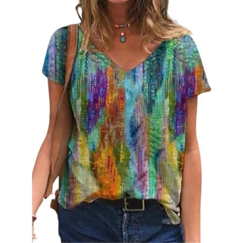 Short Sleeve T-shirts For Girls Fashion 3d Plant Print Plus Size Streetwear Ladies Casual V-neck Short Sleeve Tops T Shirt 2021