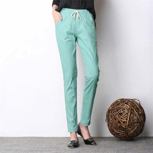 2020 Summer Elegant Women Cotton Linen Pants Solid Office Lady Trousers Casual Chic High Waist Long Pants Plus Size M-6XL 7XL