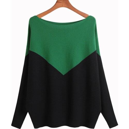 BHflutter Woman Sweaters 2020 Spliced Batwing Cashmere Knitted Sweater Jumper Crewneck Autumn Winter Pullovers Tops ropa mujer