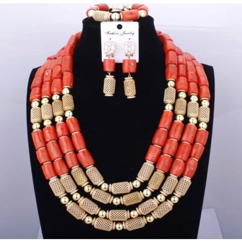 High Quality Ladies Jewelry Necklace Bangle Jewelry Set Design Original Coral Orange India African Wedding Jewelry Set 2017