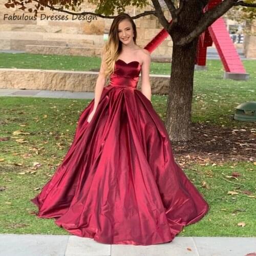 Burgundy Sweetheart A Line Prom Dresses Sexy Strapless Backless Long Evening Dress Party For Women 2020 Vestido De Fiesta