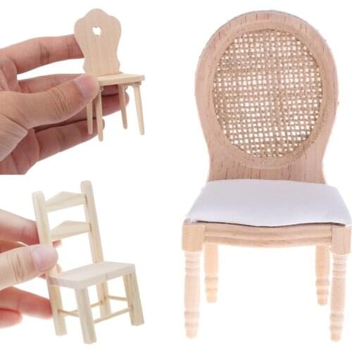 1Pc 1/12 Dolls Miniature Furniture Wooden Unpainted Dining Chair for Dollhouse Decor