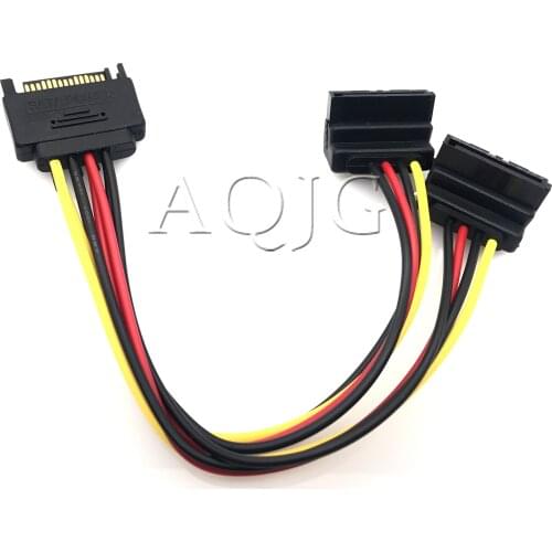 1PCS 90 degree SATA 15-Pin Male to 2 x 15P Female Y Splitter Adapter Power Cable High Quality