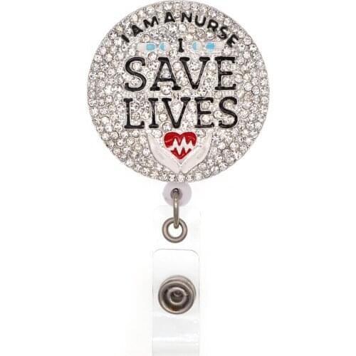 10pcs/lot Free shipping Crystal SAVE LIVES I AM A Nurse Enamel Retractable Badge Holder Rhinestone Medical Badge Reel