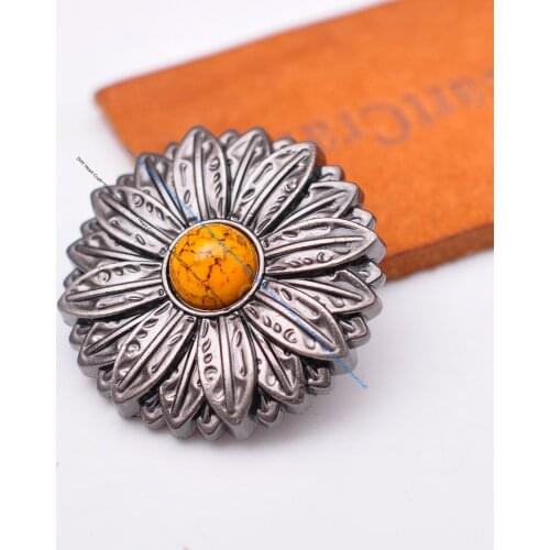 10pcs Yellow Turquoise Gunmetal 3D Sun Flower Western Saddle Leathercraft Conchos For Leather Project Craft Decor