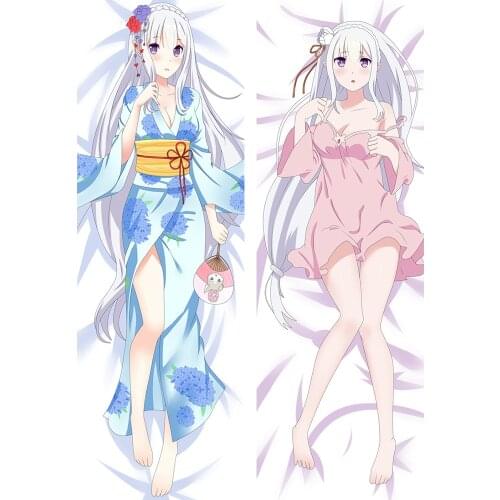 150x50cm Otaku Custom Anime Girl Emilia Pillow Case Waifu Dakimakura Body Decorative Long Pillow Cover Soft Rectangular Cushion