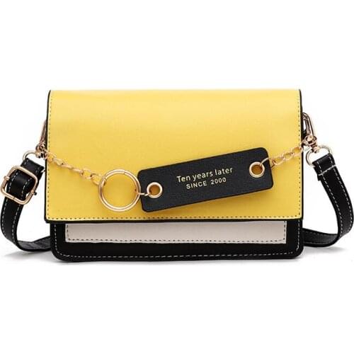 2021 Crossbody Shoulder Bags Pu Leather Womens Bag Panelled Flap Handbag Fashion Ring Chain Contrast Color Female Purse