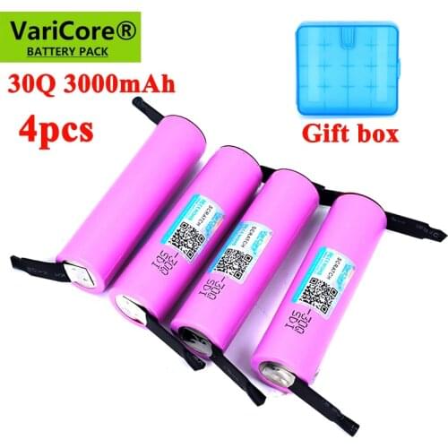 4pcs New 30Q 18650 3000mAh Rechargeable battery INR1865030q 3.6V discharge 20A Max 35A Power batteries DIY Nickel with BOX