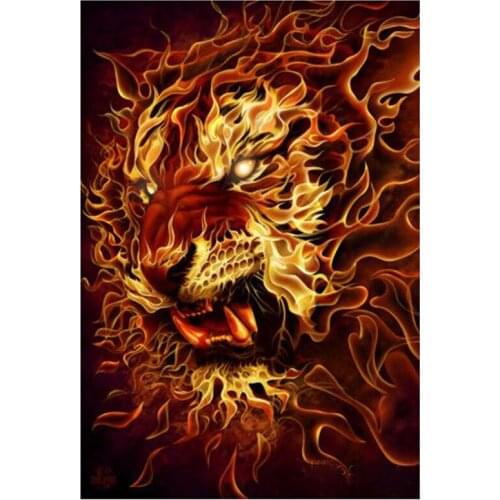 Fire tiger DIY Diamond painting burning tiger Diamond Embroidery burning tiger cross Stitch Rhinestone Mosaic Painting