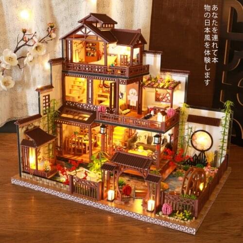 DIY Wooden Miniature Japanese Big Casa Doll House Kit With Furniture Accessories Villa Dollhouse Toys for Girls Xmas Gifts