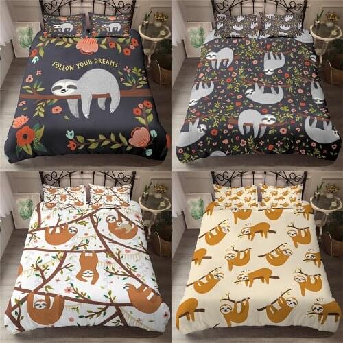 Kids 3D Cartoon Bedding Set Lovely Sloth Queen King Size Bedding Set Children Duvet Cover Pillow Cases Home Textile Bed set