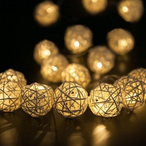 1M 2M 3M Rattan Ball LED String Light Holiday Wedding Party Christmas Curtain Decor Fairy Lighting Battery Operated 10led 20led