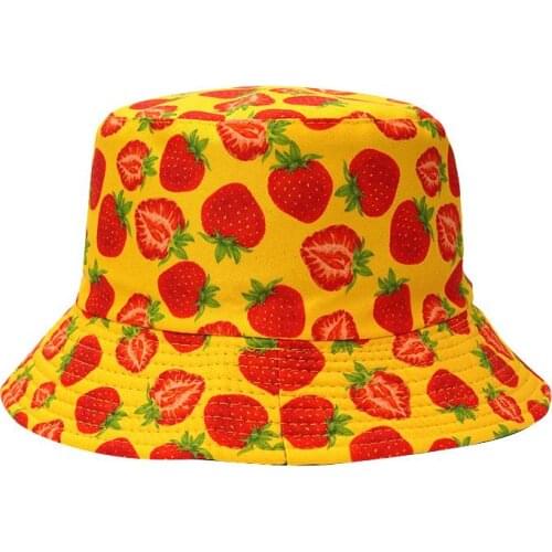 Ldslyjr Cotton Fruit Strawberry Print Bucket Hat Fisherman Hat Outdoor Travel Hat Sun Cap Hats for Men and Women 407