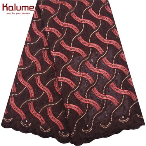 Kalume Hot Sale African Swiss Cotton Lace Fabric Embroidery Swiss Voile Cotton Lace Fabric With Stones For Nigerian Dress F2178