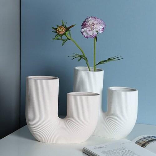 Ceramic Vase Pipeline U Type Stripe Desktop Decoration Flower Arrangement Crafts Flower Vase Home Decor Accessories Modern