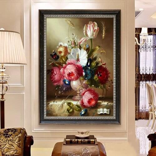 Classical Flower Peony oil painting Art Needlework 14CT Canvas Unprinted Handmade Embroidery Cross Stitch Kit DIY Home Decor