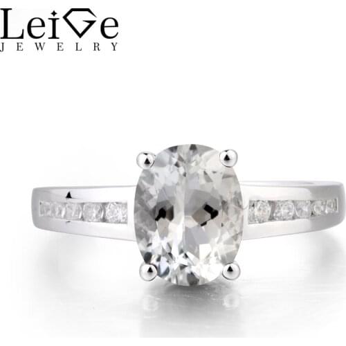 Leige Jewelry Natural White Topaz Ring Topaz Wedding Ring November Birthstone Oval Cut Gemstone Solid 925 Sterling Silver Gifts