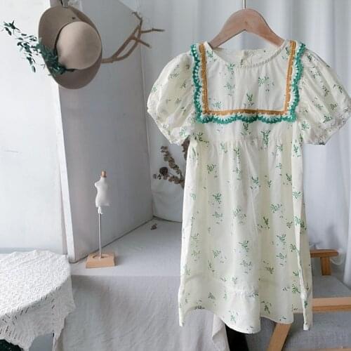 Summer Girls' Dress British Style Lace Floral Outfits Sweet Costumes Princess Party Dress Cotton Baby Kids ChildrenS Clothing