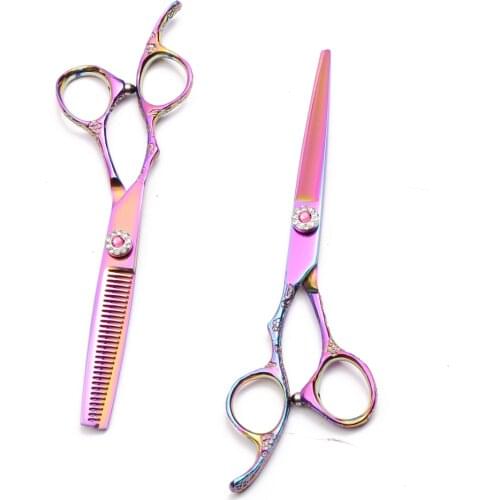 Left Hand 5.5" 16cm Customized Logo JP 440C Colorful Haircut Scissors Cutting Shears Thinning Scissors Salon Hair Scissors C8002